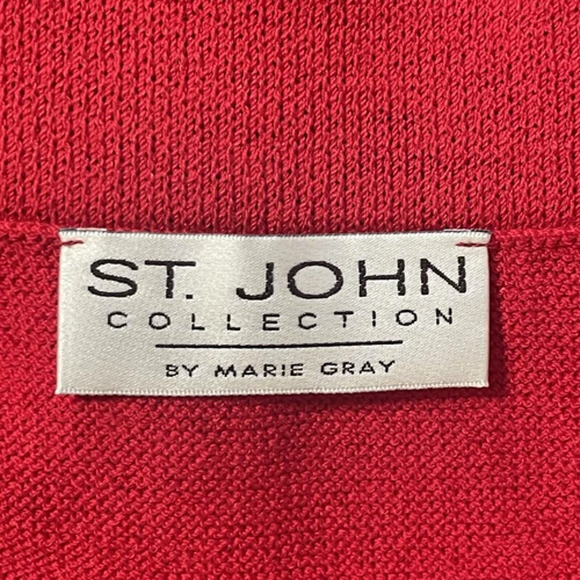 St John Marie Gray 2pc Blazer Skirt Set Womens Size 14 Red USA Buttons STUNNING - Picture 14 of 15